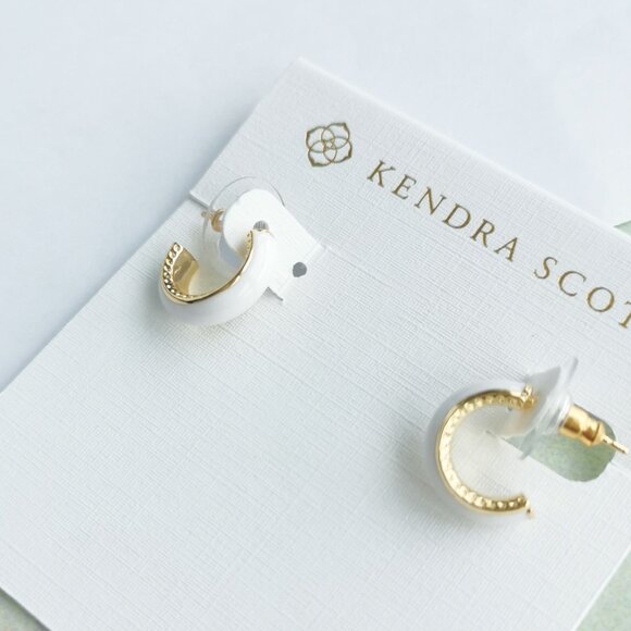 Ainsley White Enamel Huggie Earrings - Gold - Picture 2 of 2